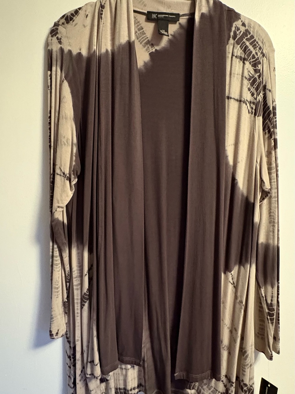 INC International Concepts Taupe and Dark Taupe Tie-Dye Knit Top